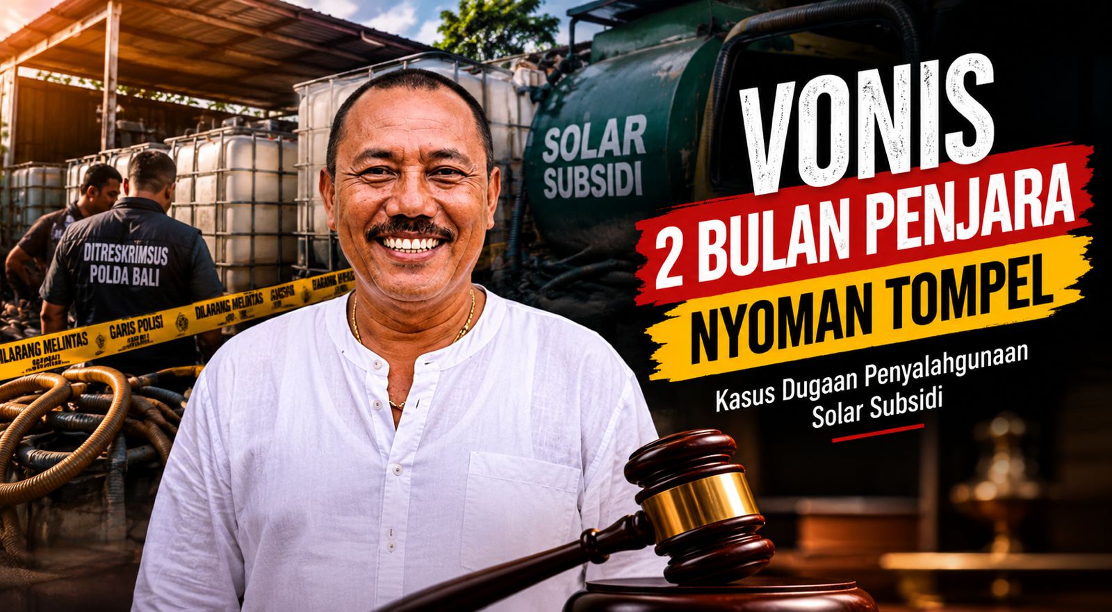 Vonis Nyoman Tompel 1 Bulan 20 Hari Penjara dalam Kasus Dugaan Penimbunan Solar Subsidi di Bali, Publik Soroti Putusan dan Denda Rp200 Juta